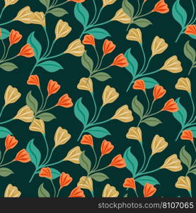 Simple floral ornament seamless pattern. Cute flower wallpaper. Creative plants endless wallpaper. Design for fabric, textile print, wrapping, cover. Vector illustration. Simple floral ornament seamless pattern. Cute flower wallpaper. Creative plants endless wallpaper.