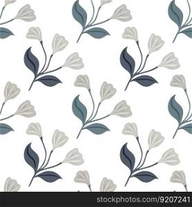 Simple floral ornament seamless pattern. Cute flower wallpaper. Creative plants endless wallpaper. Design for fabric, textile print, wrapping, cover. Vector illustration. Simple floral ornament seamless pattern. Cute flower wallpaper. Creative plants endless wallpaper.
