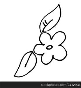 Simple flower and leaf design element outline isolated. Hand drawn vector.. Simple flower and leaf design element outline isolated.