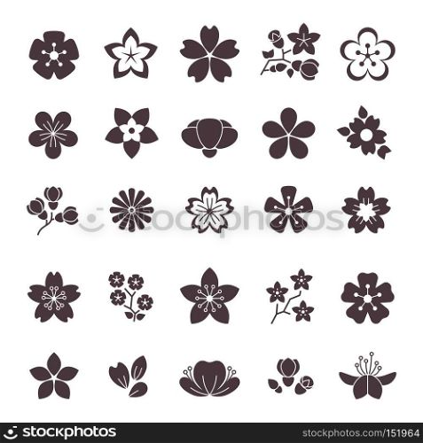 Simple flower, floral graphic vector icons set. Silhouette of flowers, illustration blossom flower. Simple flower, floral graphic vector icons set