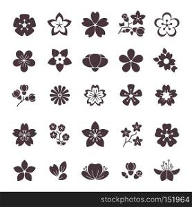 Simple flower, floral graphic vector icons set. Silhouette of flowers, illustration blossom flower. Simple flower, floral graphic vector icons set