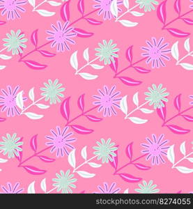 Simple flower seamless pattern. Elegant botanical background. Abstract floral wallpaper. Decorative forest flowers endless wallpaper. Design for fabric, textile print, wrapping, cover. Vector. Simple flower seamless pattern. Elegant botanical background. Abstract floral wallpaper.