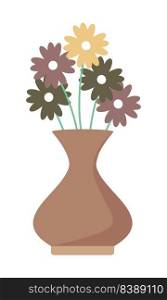 Simple flowers in brown vase semi flat color vector object. Floral arrangement. Full sized item on white. Living room decoration. Simple cartoon style illustration for web graphic design and animation. Simple flowers in brown vase semi flat color vector object