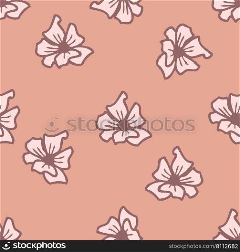 Simple flowers seamless pattern in 1970s style. Perfect for T-shirt, textile and print. Nature doodle vector illustration for decor and design.