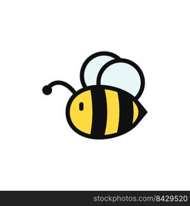 Simple flying bee design vector. Cartoon bee isolated on white background.