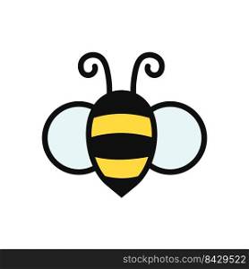 Simple flying bee design vector. Cartoon bee isolated on white background.