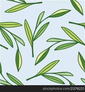 Simple foliage seamless pattern. Delicate leaf and branches ornament. Twigs and branches endless wallpaper. Vintage floral elements background. Design for fabric, textile print, wrapping, cover. Simple foliage seamless pattern. Delicate leaf and branches ornament.