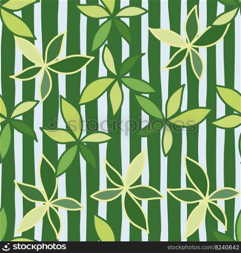 Simple foliage seamless pattern. Doodle leaves wallpaper. Botanical elements background. Leaf ornament. Design for fabric, textile print, surface, wrapping, card. Vector illustration. Simple foliage seamless pattern. Doodle leaves wallpaper. Botanical elements background.