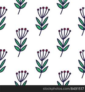 Simple forest berry seamless pattern. Hand drawn cute floral wallpaper. Doodle plants endless backdrop. Design for fabric, textile print, wrapping paper, cover. vector illustration. Simple forest berry seamless pattern. Hand drawn cute floral wallpaper.
