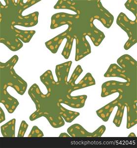 Simple freehand tropical green leaves seamless pattern. Exotic plant backdrop. Summer design for fabric, textile print, wrapping paper, textile. Simple freehand tropical green leaves seamless pattern.