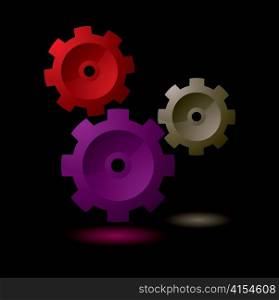 Simple gear cog symbol collection with black background