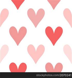 Simple gentle background with pink hearts. Monochrome hearts seamless pattern. Template for holiday packaging, paper and card design