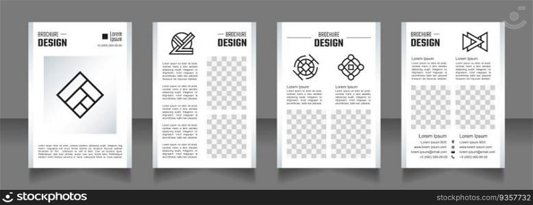 Simple geometric art blank brochure design. Template set with copy space for text. Premade corporate reports collection. Editable 4 paper pages. Teco Light, Semibold, Arial Regular fonts used. Simple geometric art blank brochure design