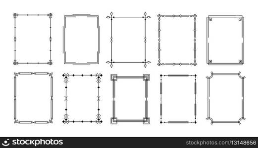 Simple geometric line square frames. Minimalist rectangular border with clean linear patterns for elegant layouts, invitations, certificates and decorative framing. Vector set.. Simple geometric line square frames. Minimalist rectangular border with clean linear patterns for elegant layouts, invitations, certificates and decorative framing. Vector set