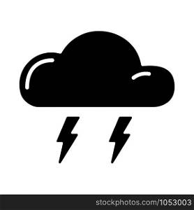 Simple glyph icon - weather or forecast sing with black silhouette cloud and thunderstorm, lightning, single isolated icon on white background, vector signs for web, app. Weather Glyph Icons