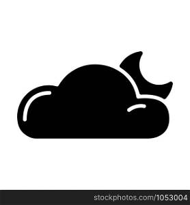Simple glyph icon - weather or forecast sing with black silhouette cloud and night moon, single isolated icon on white background, vector signs for web, app. Weather Glyph Icons