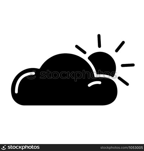 Simple glyph icon - weather or forecast sing with black silhouette cloud and sun, overcast day, meteorology pictogram or single isolated icon on white background, vector symbol for web and app. Weather Glyph Icons