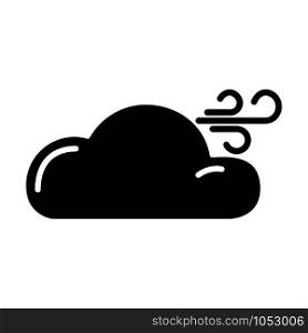 Simple glyph icon - weather or forecast sing with black silhouette cloud and wind, single isolated icon on white background, vector symbol.. Weather Glyph Icons