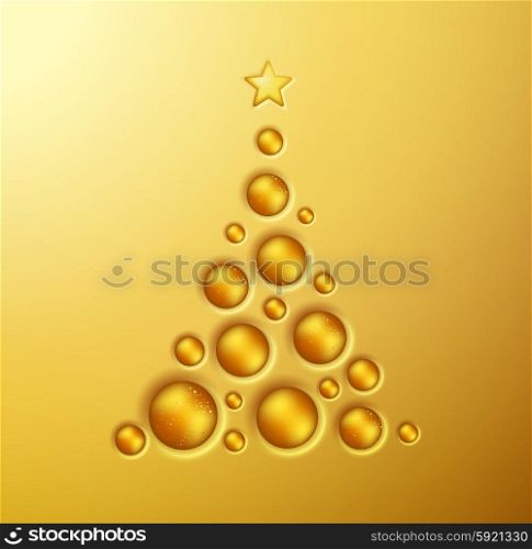 Simple golden Christmas tree . Simple golden Christmas tree with balls and star