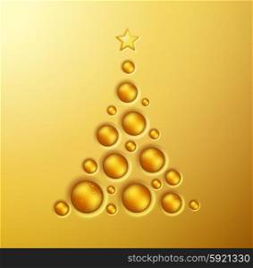 Simple golden Christmas tree . Simple golden Christmas tree with balls and star