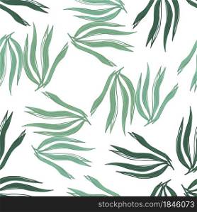 Simple green seaweeds seamless pattern isolated on white background. Marine plants wallpaper. Underwater foliage backdrop. Design for fabric, textile print, wrapping, cover. Vector illustration.. Simple green seaweeds seamless pattern isolated on white background.