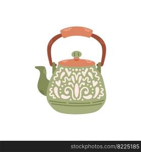 Simple green teapot for tea leaves ornament. Stock design isolated on a white background for websites and apps. Vector illustration