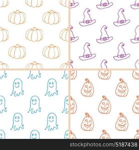 Simple Halloween doodle vector seamless patterns. Hand drawn illustration.