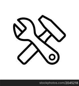 simple hammer and wrench icon vector line style