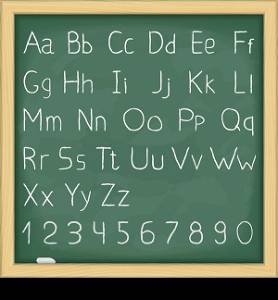Simple hand drawn alphabet on blackboard