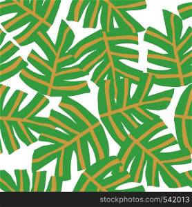 Simple Hand drawn tropical green leaves seamless pattern. Exotic plant texture. Summer design for fabric, textile print, wrapping paper, children textile. Simple Hand drawn tropical green leaves seamless pattern.
