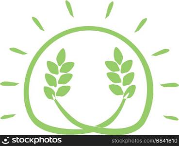 Simple harvest icon in the shape of the sun with wheat growing inside