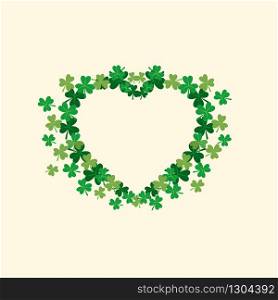simple Heart made of green small shamrocks leaf vector illustration best for saint Patrick day