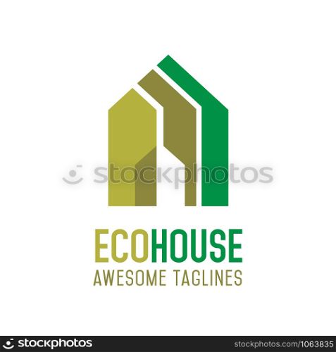 simple house building with green color vector illustration concept