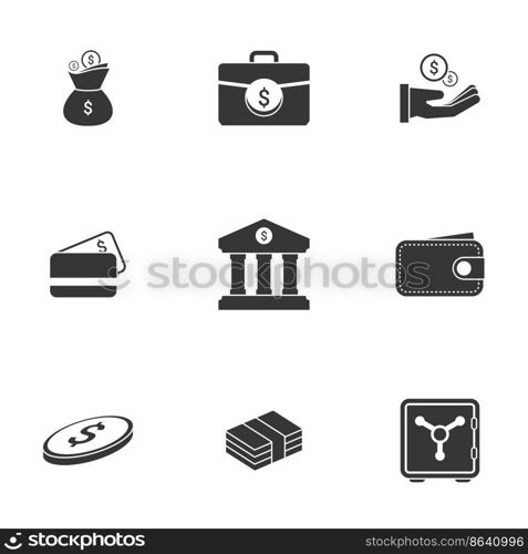 Simple icon set related to Money. A set of sixteen symbols.. Simple icon set related to Money. White background