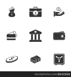 Simple icon set related to Money. A set of sixteen symbols.. Simple icon set related to Money. White background