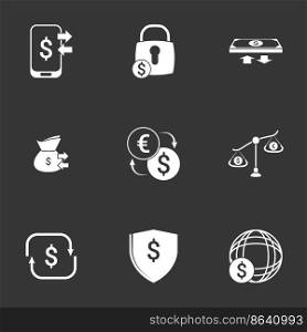 Simple icon set related to Money. Black background