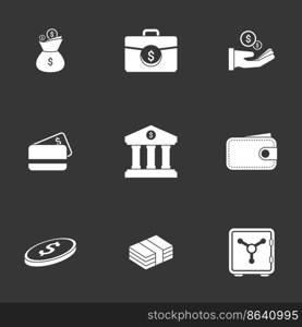 Simple icon set related to Money. Black background