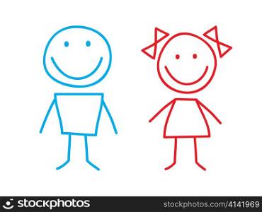 Simple Illustation of Girl and Boy