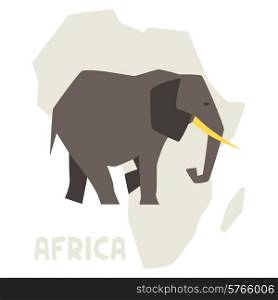 Simple illustration of elephant on background africa map.