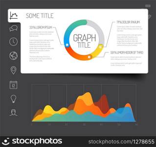 Simple infographic dashboard template with flat design graphs and charts - dark version