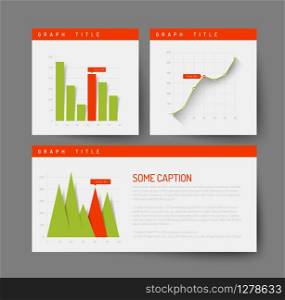 Simple infographic dashboard template with flat design graphs and charts - green and red version