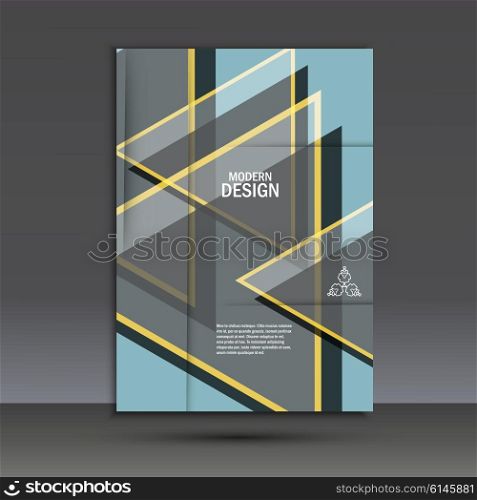 Simple large triangles on dark background. Vector brochure template,