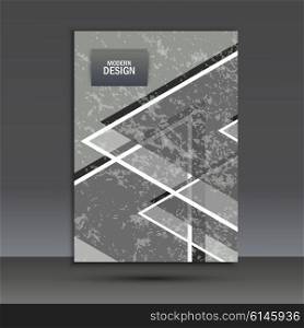 Simple large triangles on dark background. Vector brochure template,
