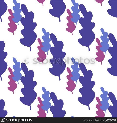 Simple leaves seamless pattern in pastel colors. Leaf branch backdrop. Vector forest illustration on white background. Flat style for textile fabric, wrapping. Simple leaves seamless pattern in pastel colors. Leaf branch backdrop.