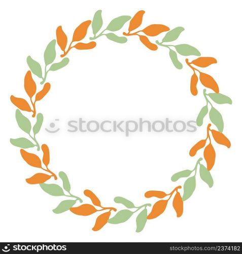 Simple leaves wreath isolated on white background. Perfect for party invitations, greeting cards and print. Floral vector illustration for decor and design.