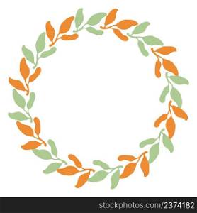 Simple leaves wreath isolated on white background. Perfect for party invitations, greeting cards and print. Floral vector illustration for decor and design.