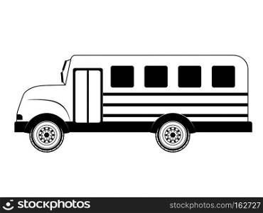 Simple line art bus side view illustration in black and white.
