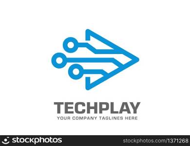 simple lines Media Tech Logo . Play tech Logo . Video Logo Design Concept