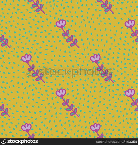 Simple little flower seamless pattern. Cute children floral background. Doodle plants endless wallpaper. Design for fabric, textile print, wrapping, cover. Hand drawn vector illustration. Simple little flower seamless pattern. Cute children floral wallpaper.