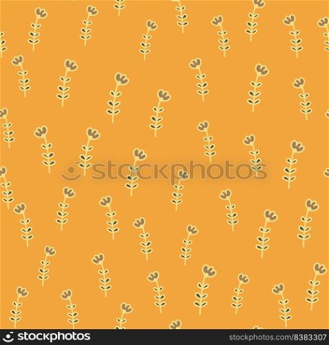 Simple little flower seamless pattern. Cute children floral background. Doodle plants endless wallpaper. Design for fabric, textile print, wrapping, cover. Hand drawn vector illustration. Simple little flower seamless pattern. Cute children floral wallpaper.